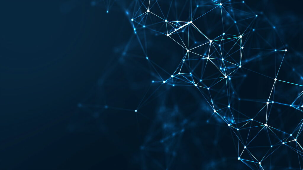 Abstract blue digital network with connected nodes