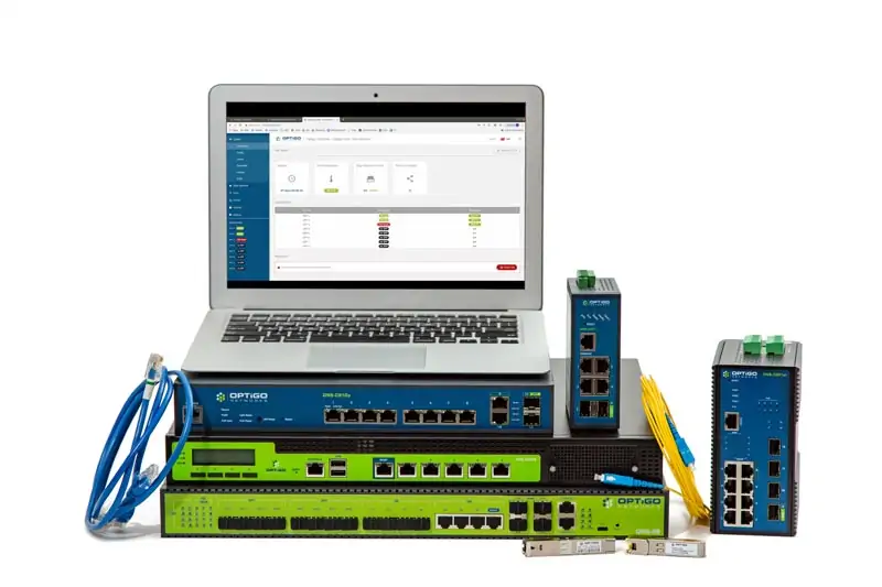 Laptop on stacked network switches and cables