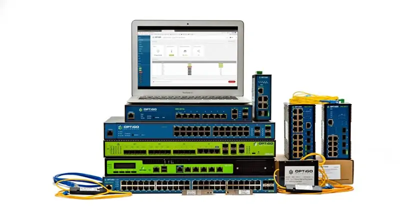 Laptop on stacked network switches and Ethernet devices