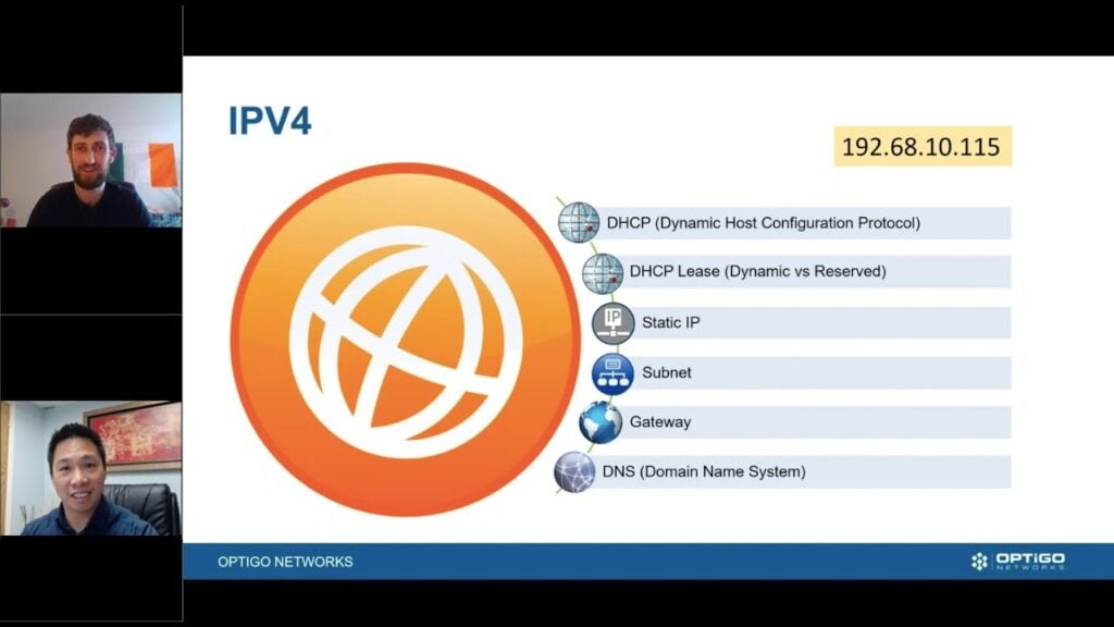 IPv4 networking slide with DHCP and DNS topics