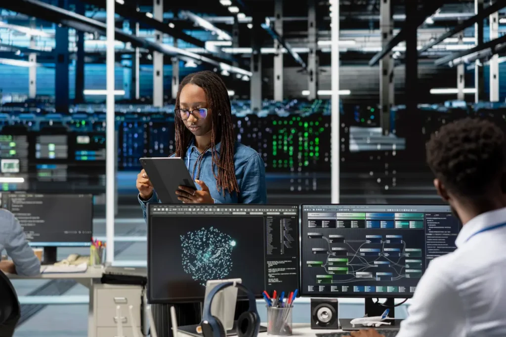 IT team working in modern data center
