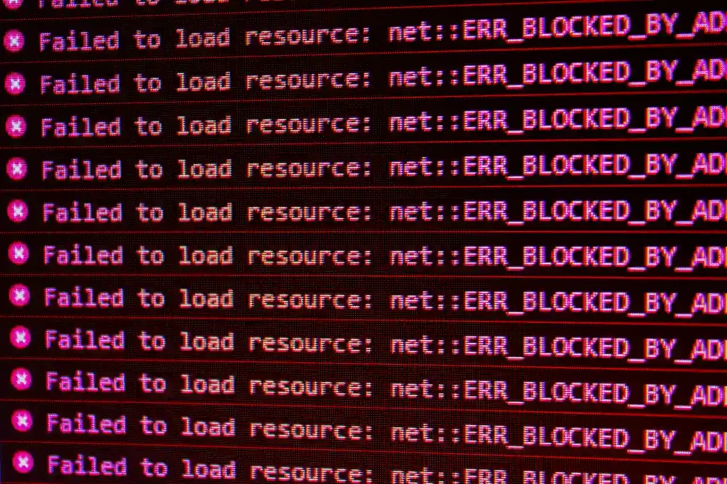 Browser console errors blocked by ad blocker