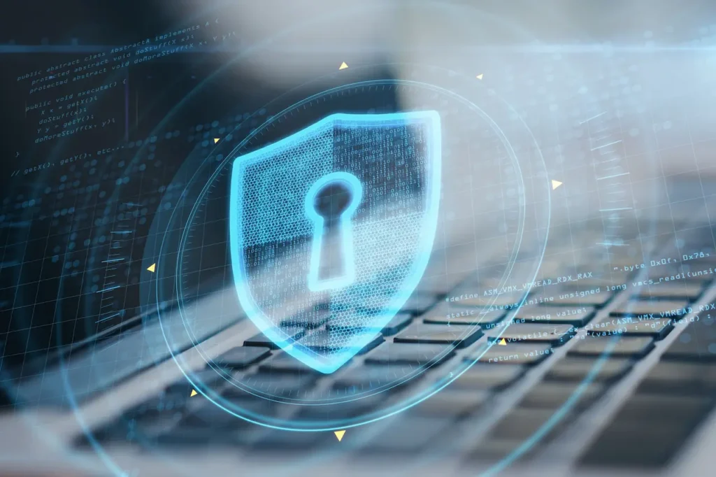 Digital shield with keyhole over laptop keyboard