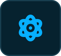 Blue atom icon on dark teal background