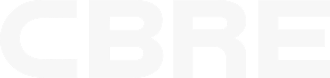 White CBRE logo on black background