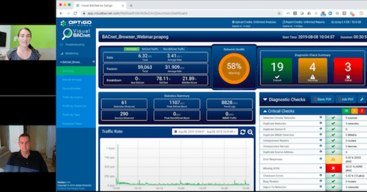 A screenshot of Visual BACnet within a webinar with two hosts.