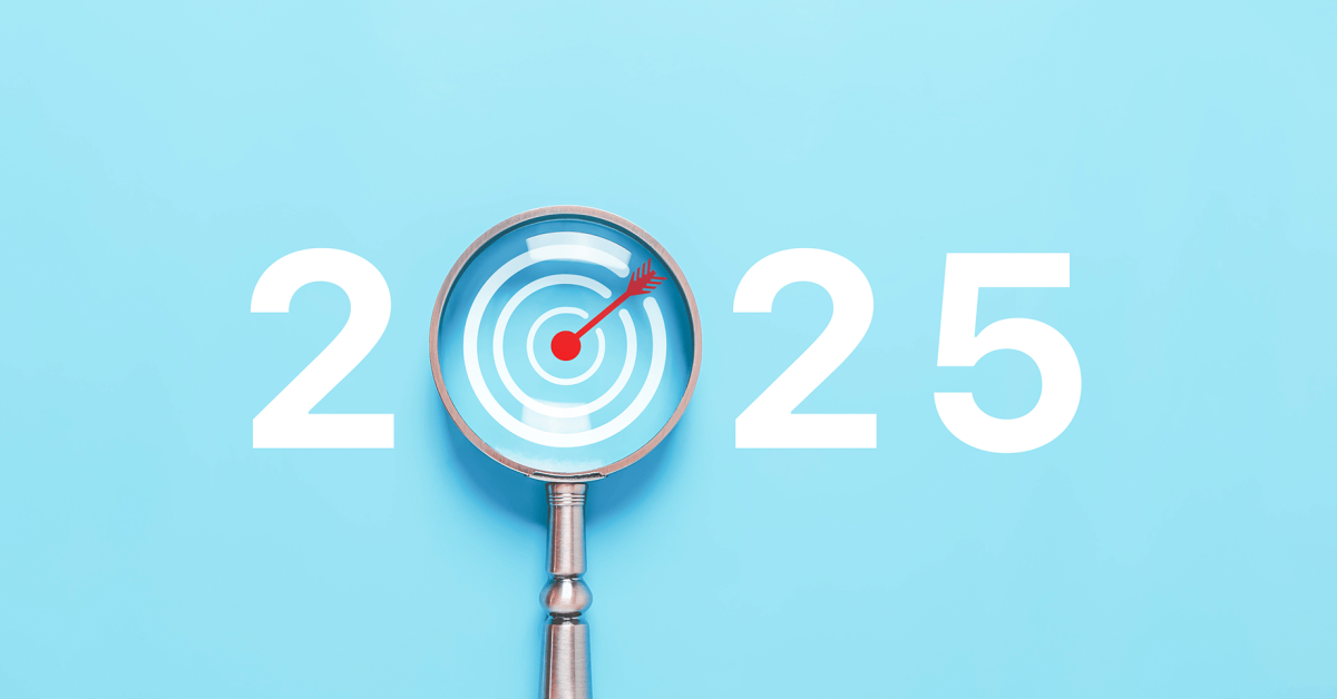 An illustration of the number 2025 on a light blue background, but the first zero has been replaced by a magnifying glass