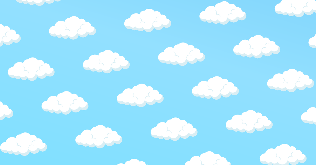 An illustrated pattern of clouds on a light blue background