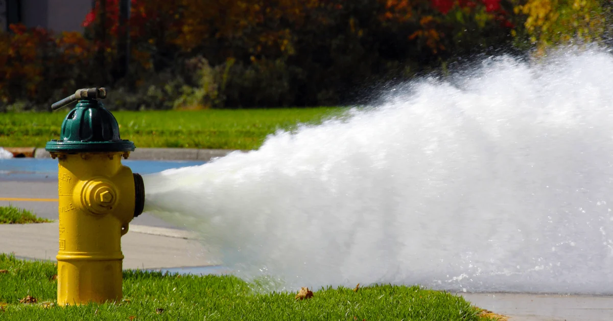 a photo of a fire hydrant spraying water on to the street.